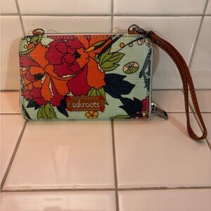 Sakroots Coated Floral  Blue Wristlet Zip Around Wallet NO Shoulder STRAP *Read*
